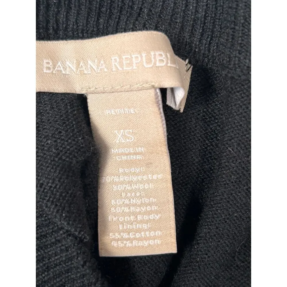 Banana Republic Petite XS Black Lace Cardigan Sheer Floral Knit Button Front